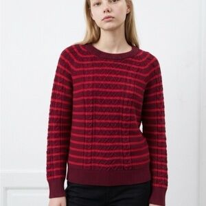 GAP Red and Burgundy Striped Crewneck Sweater